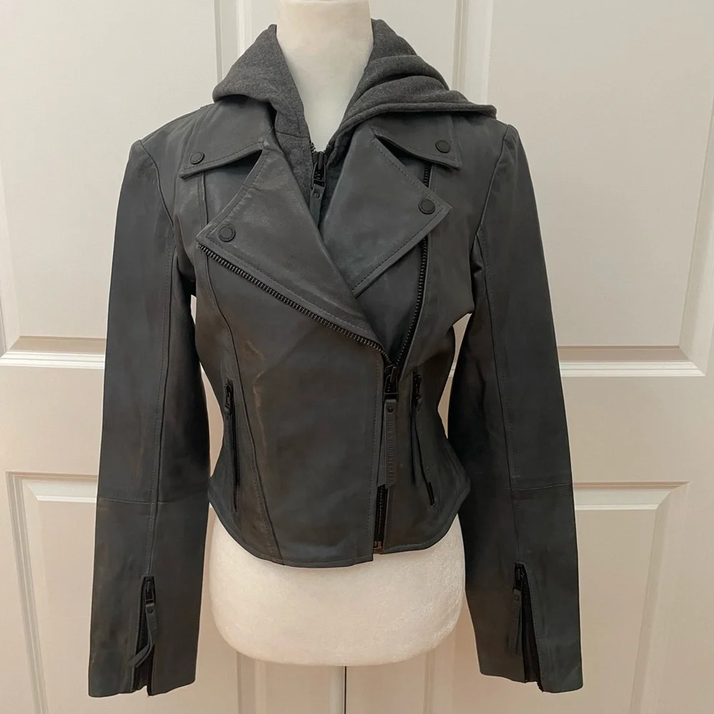 Genuine Leather Moto Jacket With Detachable Hood from BOD & CHRISTENSEN - Picture 1 of 12